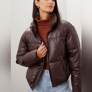 Oofwear Maroon Faux leather puffer jacket coat size 42